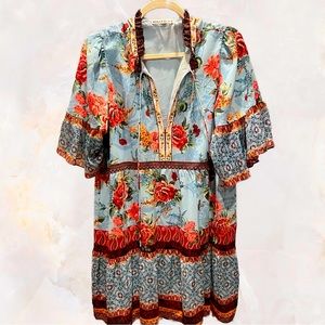 ALICE AND OLIVIA FLOWY FLOWER DRESS MINI LENGTH/ABOVE KNEE